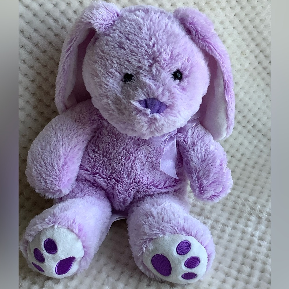Hug Fun Purple Plush Bunny Rabbit Stuffed Animal Toy Purple Bow Embroidered Feet